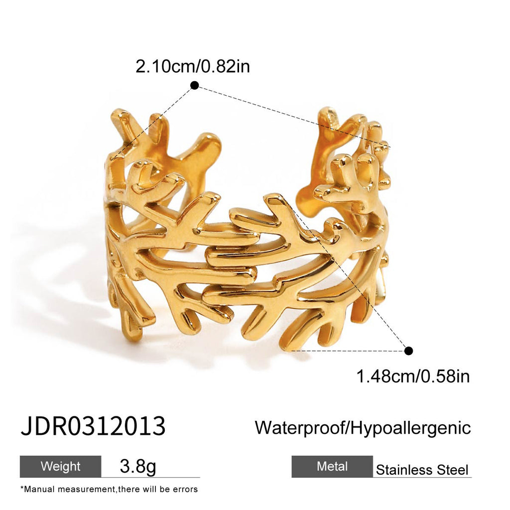 Damen Offener Ring mit Korallen-Motiv aus hochwertigem Edelstahl Shop Nory