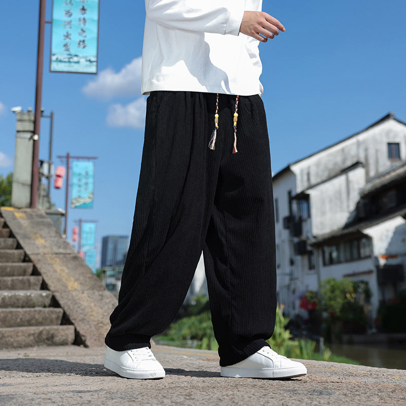 Herren Weit geschnittene Cord-Relaxhose mit elastischem Bund und Zierkordel Shop Nory