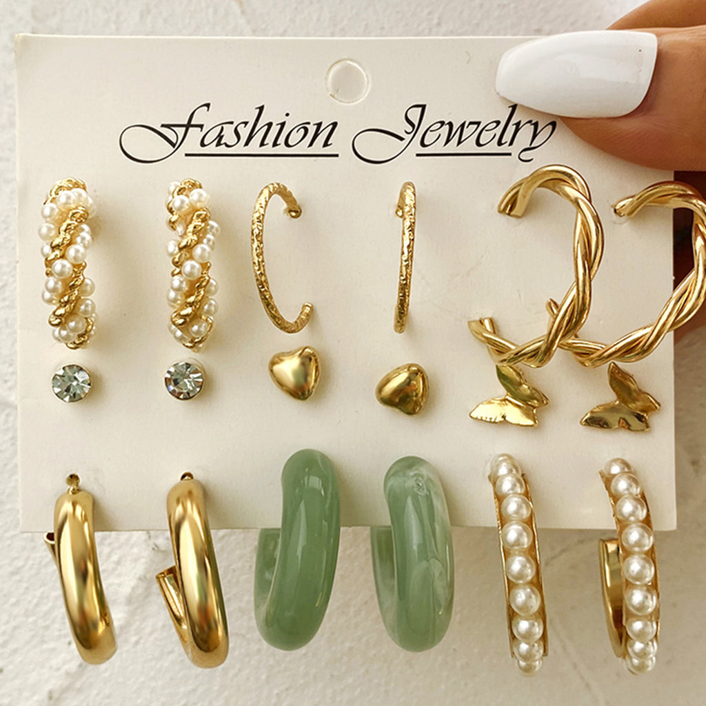 Damen Ohrringe Set mit elegantem Perlendesign und funkelnden Goldakzenten Shop Nory