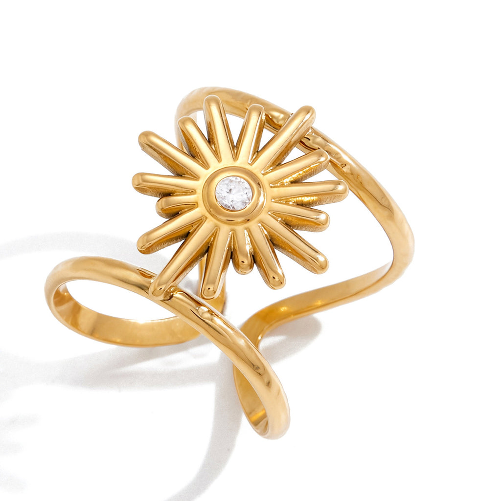 Damen Offener Ring mit strahlendem Sonnenmotiv aus hochwertigem Edelstahl Shop Nory