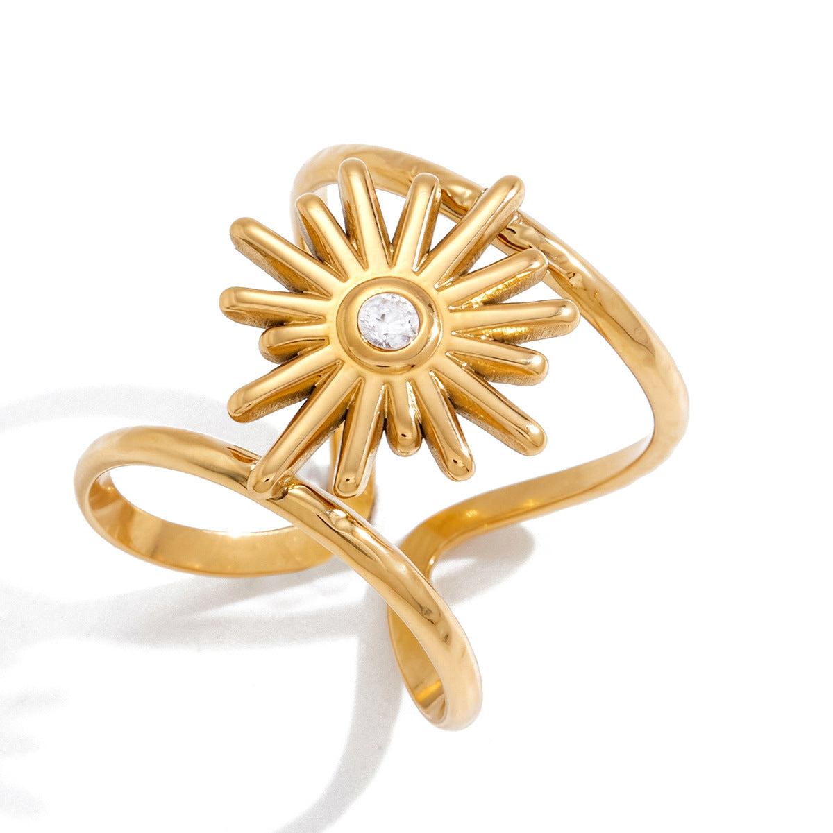 Damen Offener Ring mit strahlendem Sonnenmotiv aus hochwertigem Edelstahl Shop Nory