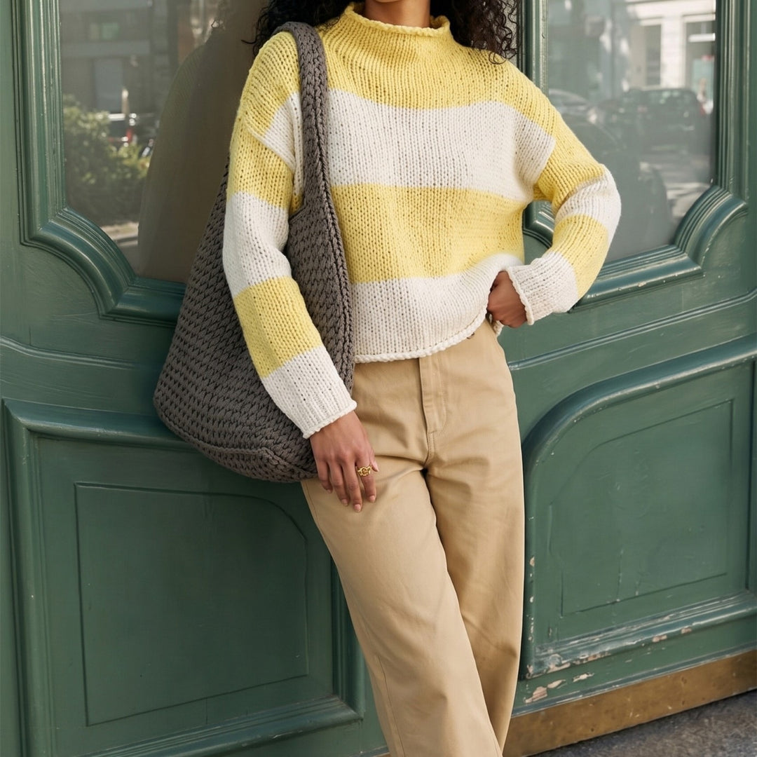 Damen Grobgestrickter Cropped-Pullover mit Stehkragen und überschnittenen Ärmeln Shop Nory