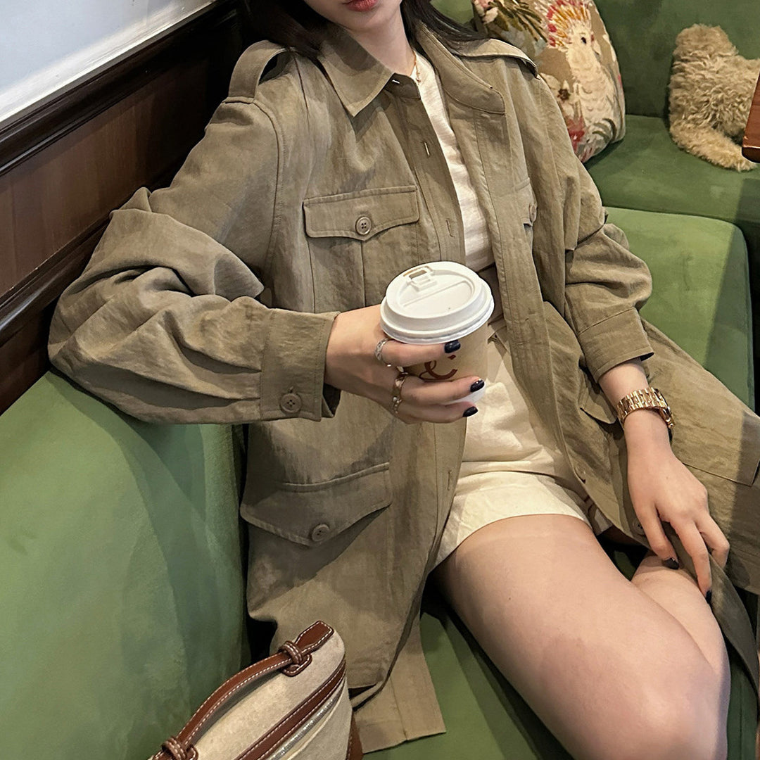 Damen Modische Utility-Jacke mit Taschen Shop Nory