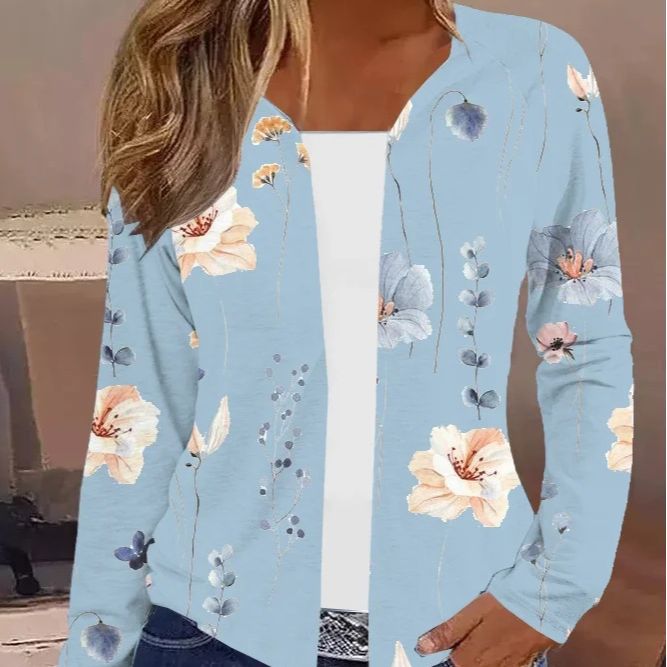 Damen Leichter Offener Strickcardigan mit floralem Aquarellprint und lässigem Fall Shop Nory