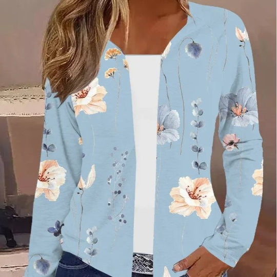 Damen Leichter Offener Strickcardigan mit floralem Aquarellprint und lässigem Fall Shop Nory