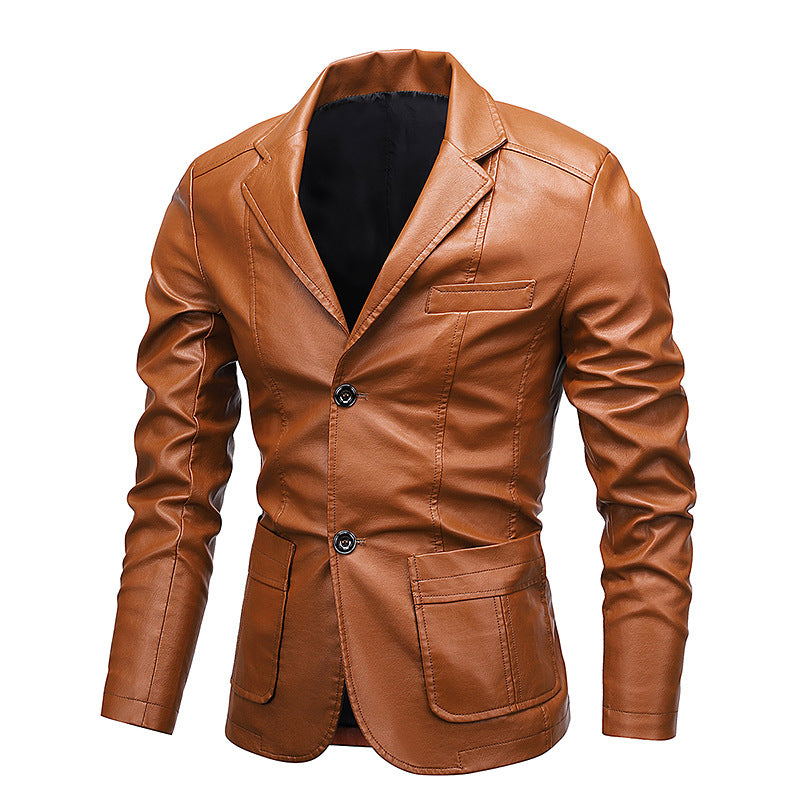 Herren Slim-Fit Kunstleder-Sakko mit Reverskragen und aufgesetzten Pattentaschen Shop Nory