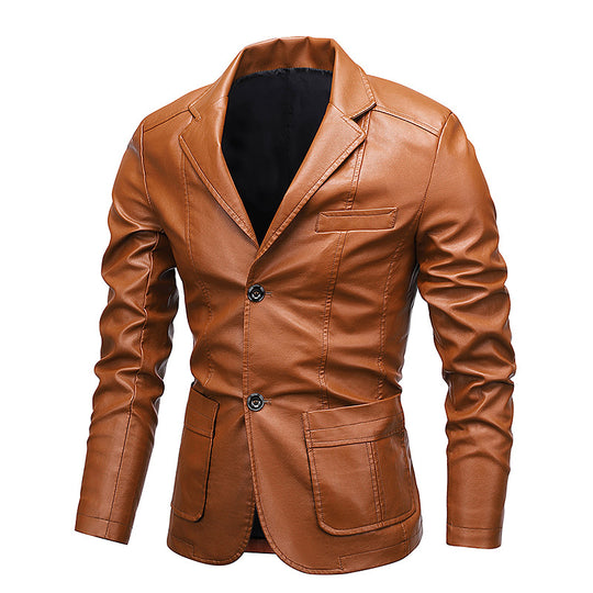 Herren Slim-Fit Kunstleder-Sakko mit Reverskragen und aufgesetzten Pattentaschen Shop Nory
