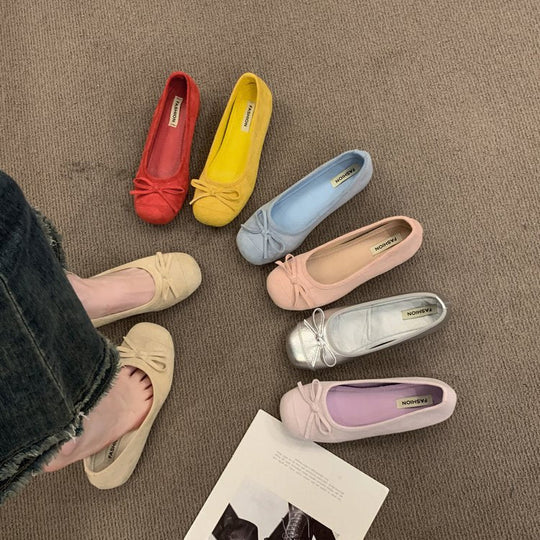 Damen Ballerinas mit dekorativem Schleifendetail und hochwertiger Fleeceaussensohle