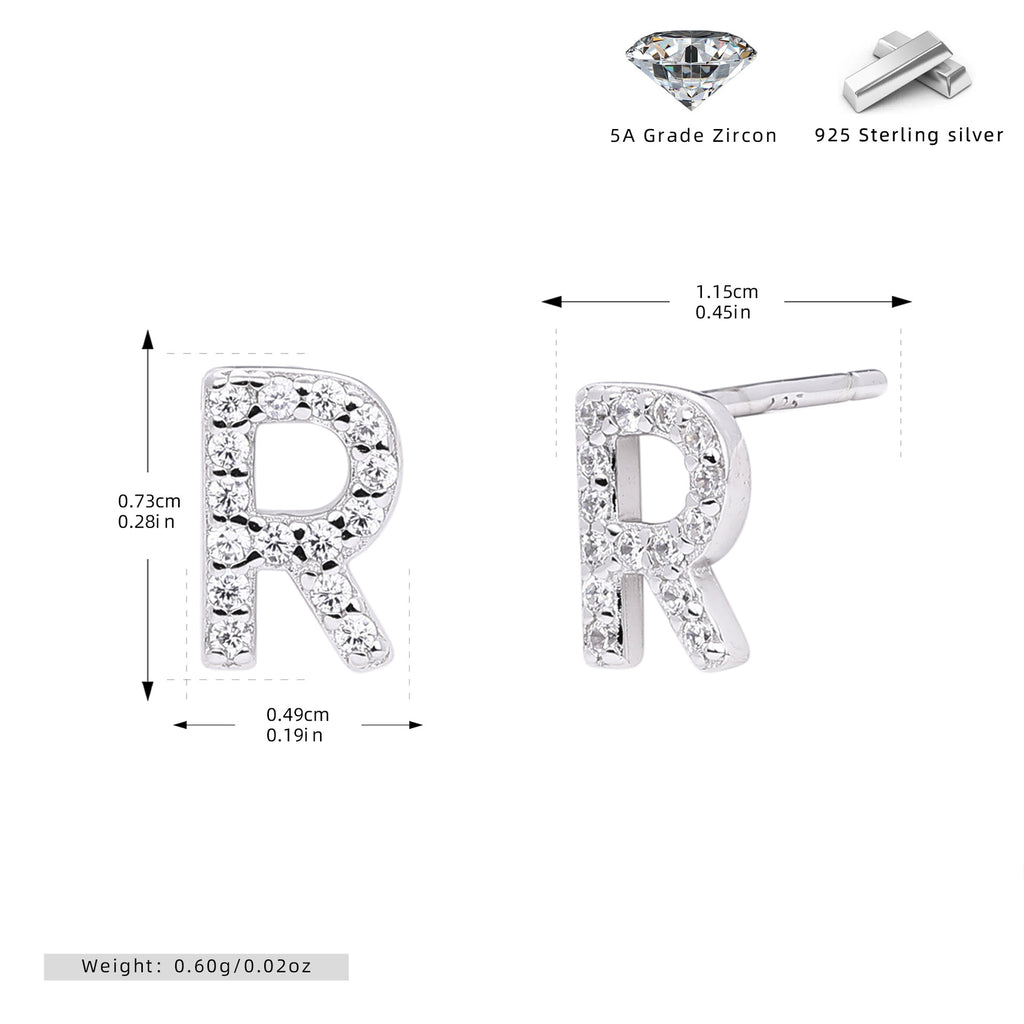 Damen Ohrstecker aus 925 Sterling Silber mit luxuriösem Zirkonbuchstaben R Shop Nory