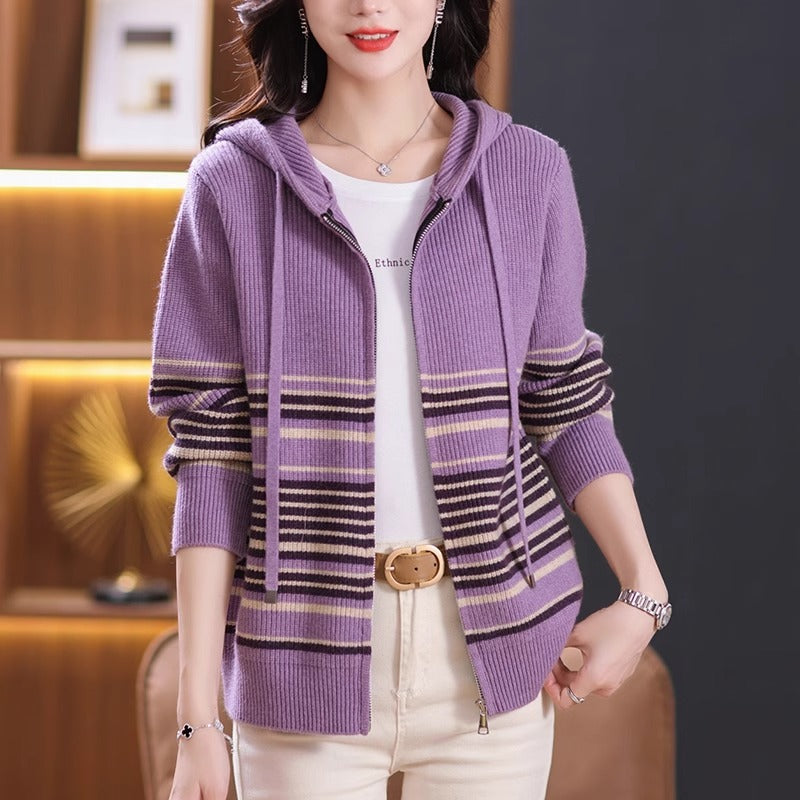 Damen Strickjacke mit Kapuze und Reißverschluss Shop Nory