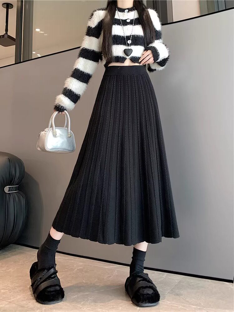 Damen Plissierter Maxirock mit feinem Wellenmuster Shop Nory