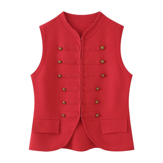 Damen Militärinspirierte Bouclé‑Weste mit Stehkragen und Zierknöpfen Shop Nory