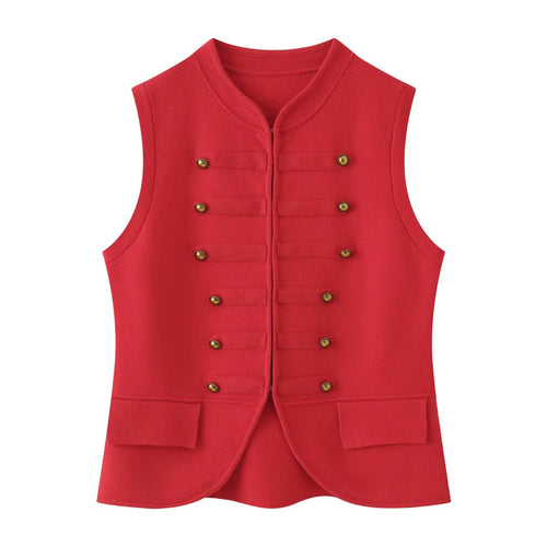 Damen Militärinspirierte Bouclé‑Weste mit Stehkragen und Zierknöpfen Shop Nory