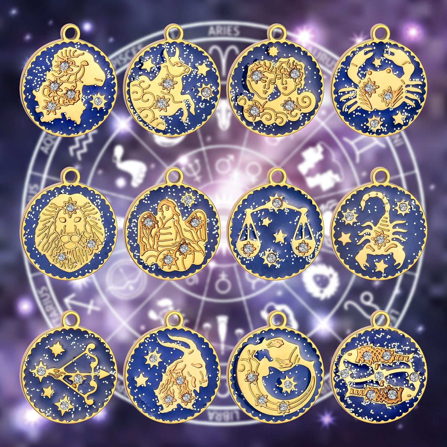 Damen Anhänger mit astrologischem Motiv und funkelnden Zirkonia Shop Nory