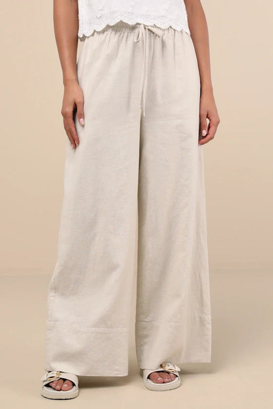 Damen Weite Leinenhose mit elastischem Bund und seitlichen Taschen