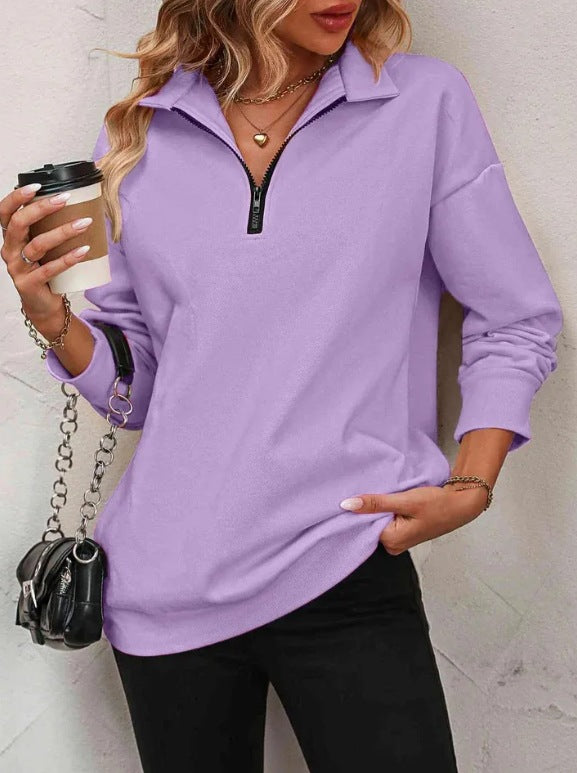 Damen Sweatshirt mit halbem Reißverschluss