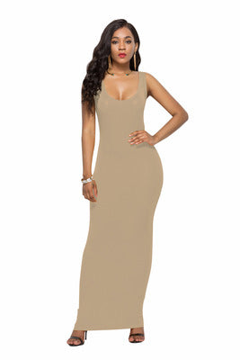 Damen Elegantes, figurbetontes Maxikleid mit tiefem Rundhalsausschnitt