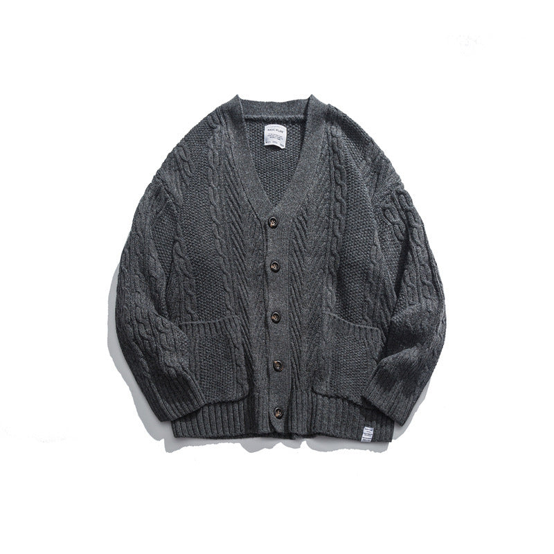 Unisex Oversize-Strickcardigan mit Zopfmuster, V‑Ausschnitt und aufgesetzten Taschen Shop Nory