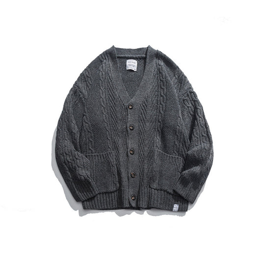 Unisex Oversize-Strickcardigan mit Zopfmuster, V‑Ausschnitt und aufgesetzten Taschen Shop Nory