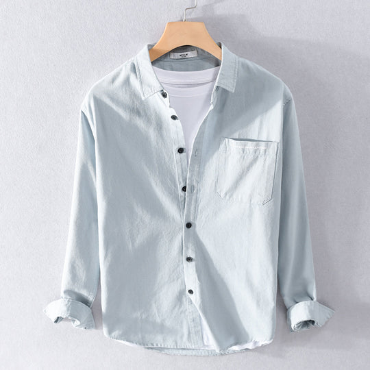 Herren Leichtes Baumwoll-Langarmhemd im Overshirt‑Stil mit Pattentasche und kontrastreichen Knöpfen Shop Nory