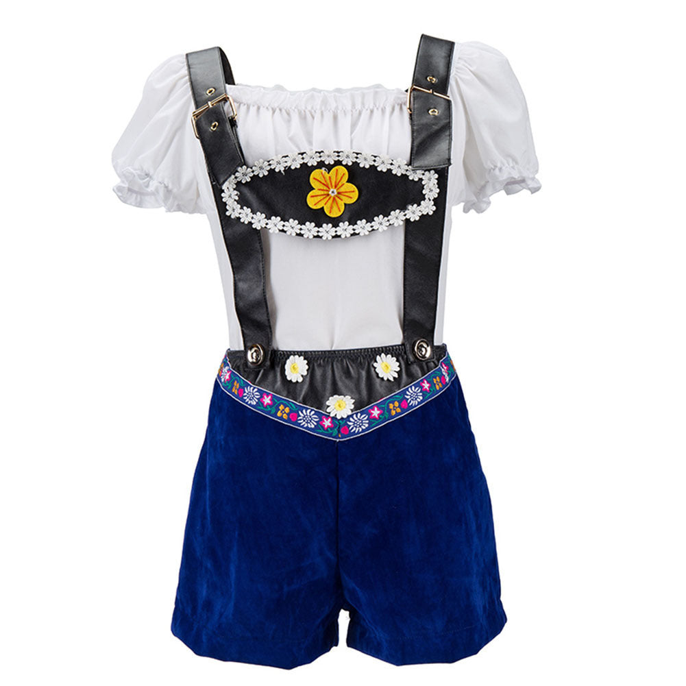 Damen nan verspieltes Latzshorts-Set mit Carmenbluse, verstellbaren Trägern und Blumenapplikation Shop Nory