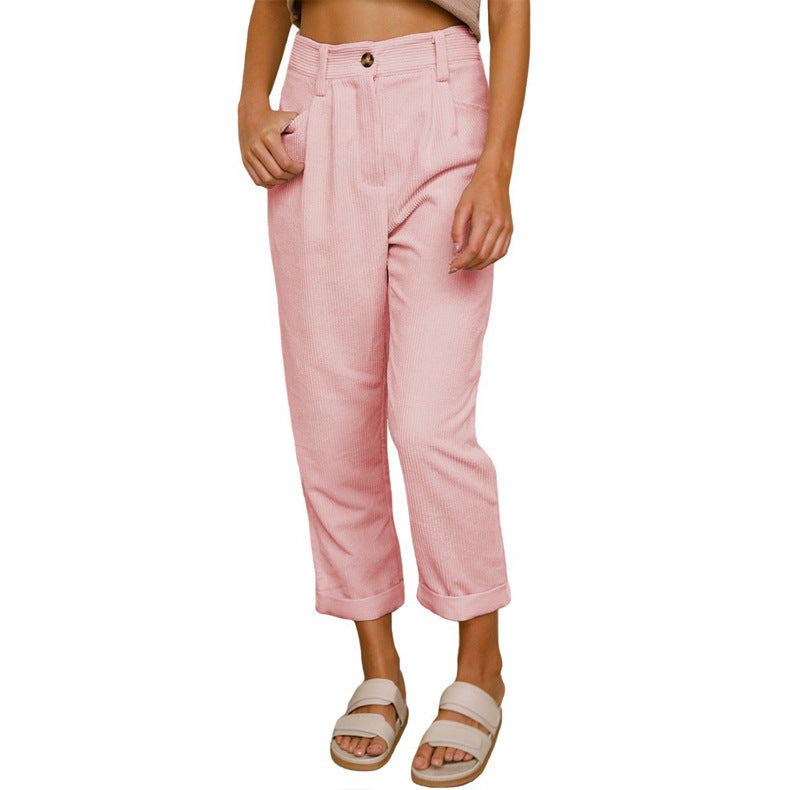 Damen Hochtaillierte Kordhose mit Falten, lockerer Passform und umgeschlagenem Saum Shop Nory