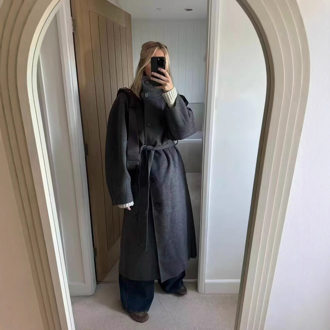 Damen Taillierter Wollmix-Mantel mit Bindegürtel, großem Revers und wärmender Innenblende Shop Nory
