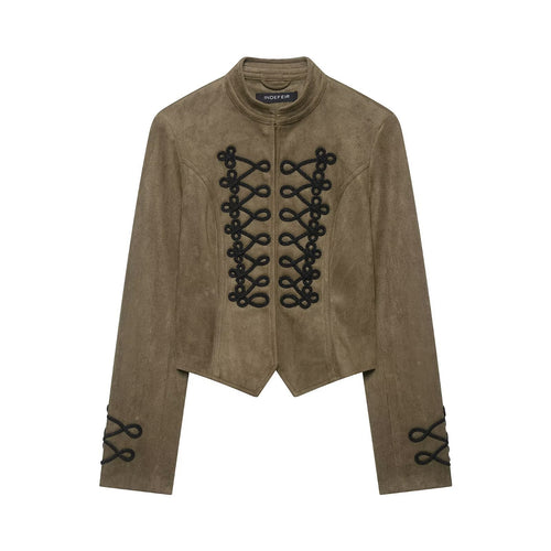 Damen Cropped Veloursjacke mit militärischer Zierkordel und taillierter Schnittführung Shop Nory