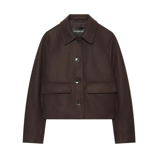 Damen Kurzjacke aus Wollmix mit Hemdkragen, aufgesetzten Pattentaschen und kastiger Cropped‑Silhouette Shop Nory