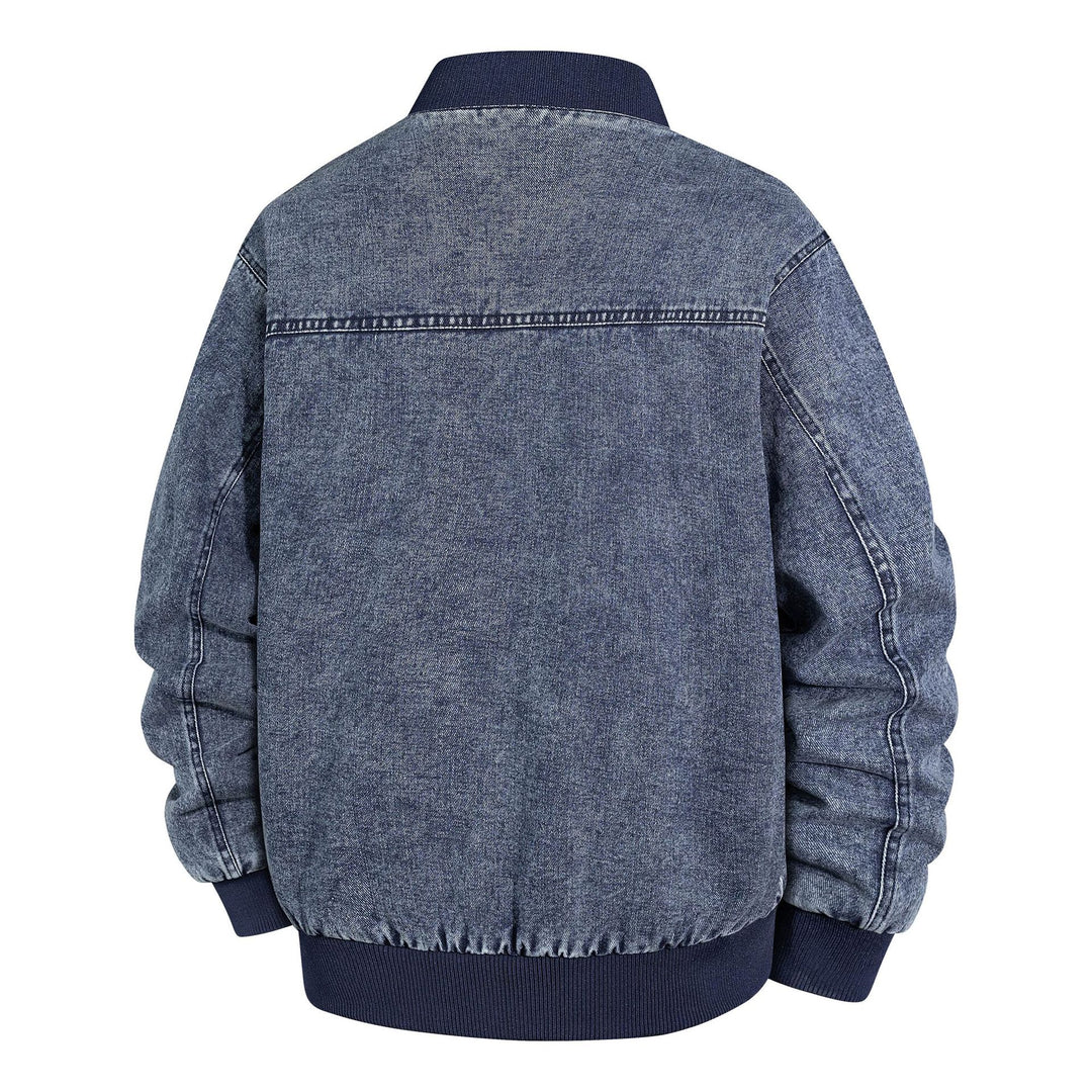 Herren Denim-Bomberjacke mit Rippkragen und Druckknopfverschluss Shop Nory
