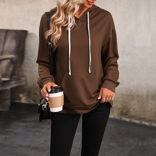 Damen Kapuzenpullover mit Kängurutasche, lockerer Silhouette und dreiviertel-Ärmeln Shop Nory