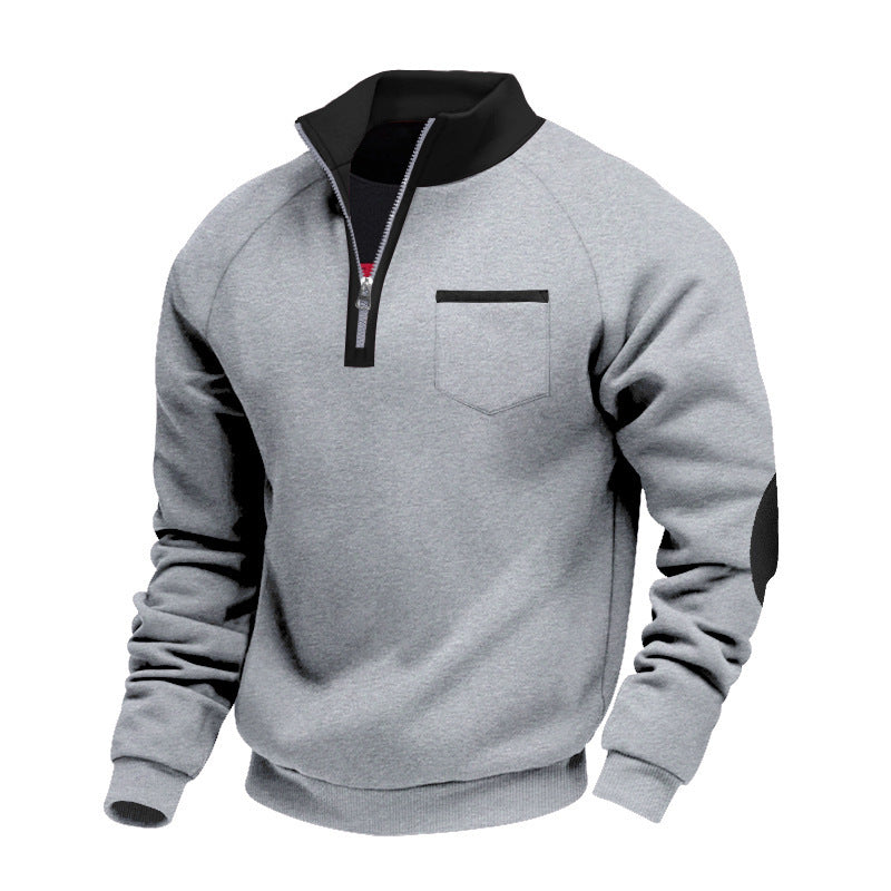 Herren nan Fleece-Quarterzip Pullover mit Brusttasche und Ellbogenpatches Shop Nory