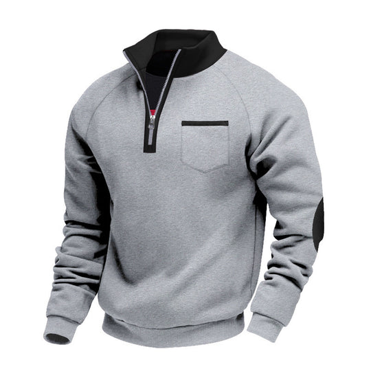 Herren nan Fleece-Quarterzip Pullover mit Brusttasche und Ellbogenpatches Shop Nory