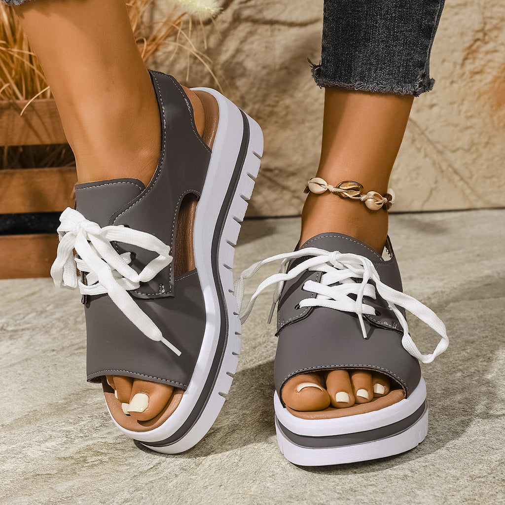 Damen Sneaker-Sandaletten mit offener Zehe und praktischen Schnürsenkeln Shopnory