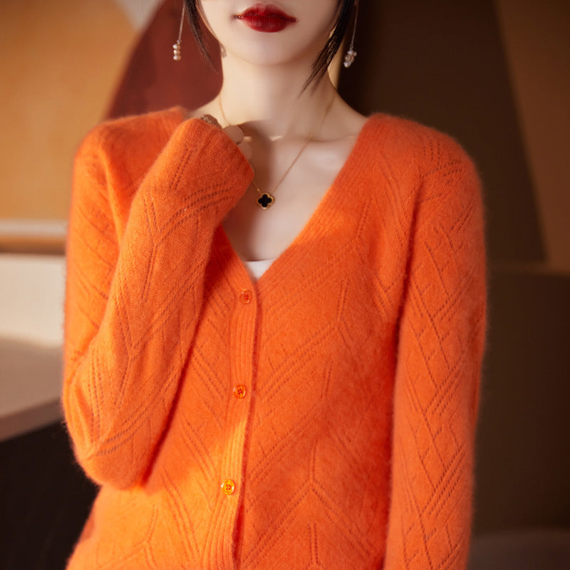 Damen Leichter Ajourcardigan mit geometrischer Lochstruktur und kastiger Kurzform Shop Nory