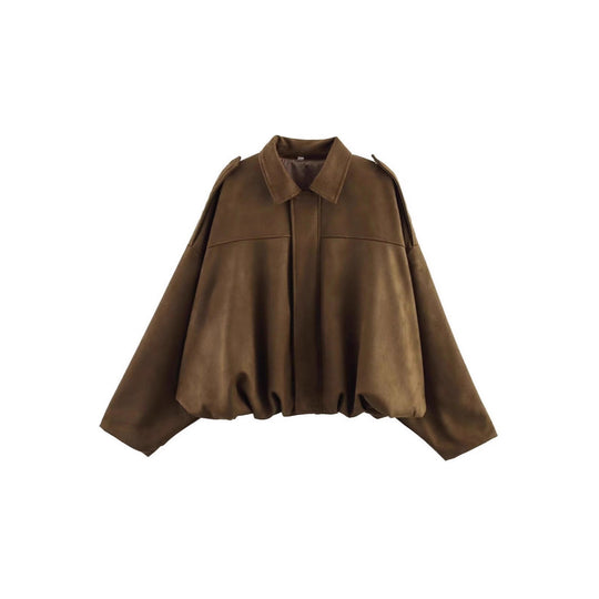 Damen nan Oversize-Kurzjacke mit Ballon-Saum, Schulterpatten und verdeckter Frontleiste Shop Nory