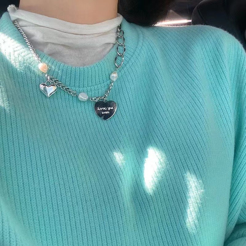 Damen Kette mit herzförmigem Anhänger und Perledetails Shop Nory