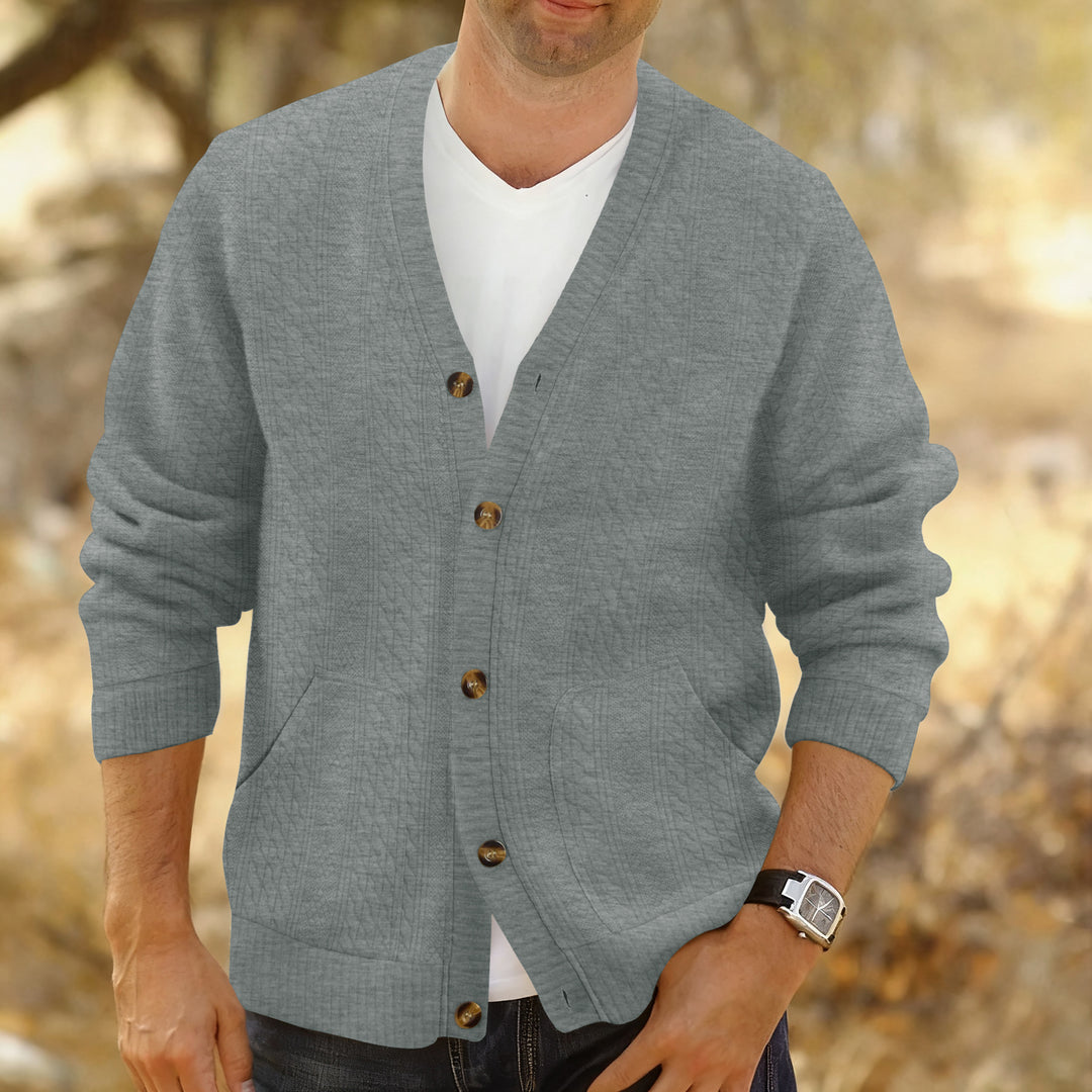 Herren Strukturierter Strickcardigan mit Zopf- und Waffelmuster, Knopfleiste und aufgesetzten Taschen Shop Nory