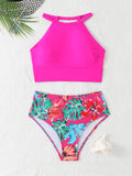Damen Sportliches Bikini-Set mit hoch geschnittenem Unterteil und modernem Rücken
