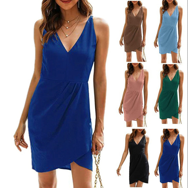 Damen Kurzes Wickelkleid mit V-Ausschnitt und asymmetrischem Saum