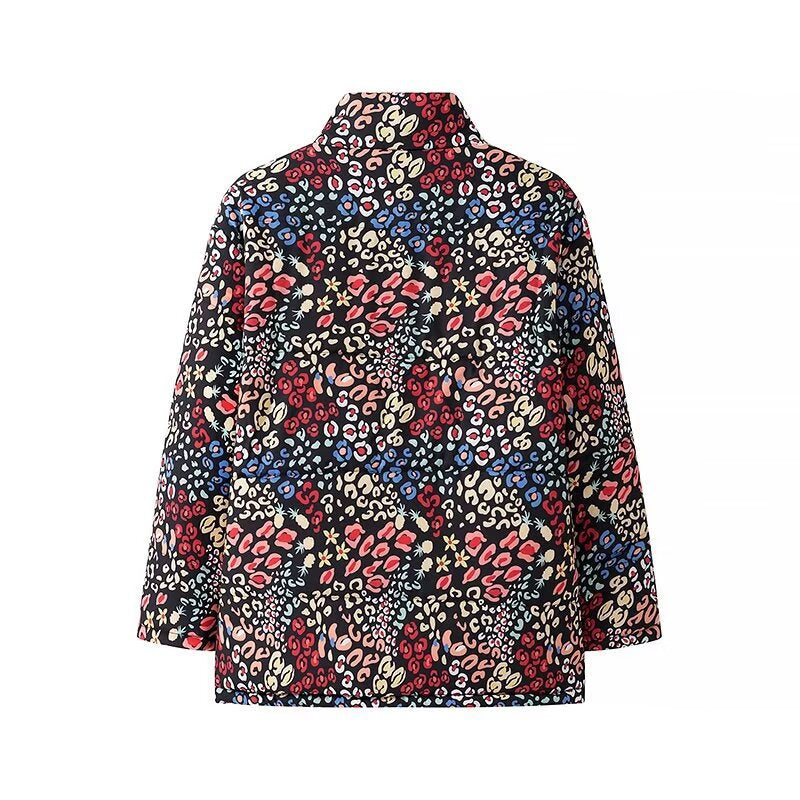 Damen Leichte gesteppte Kurzjacke mit Stehkragen, kastiger Silhouette und buntem Animal‑Floral‑Print Shop Nory
