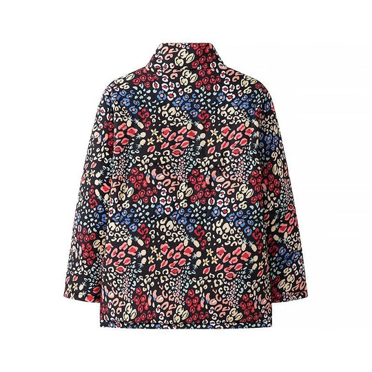 Damen Leichte gesteppte Kurzjacke mit Stehkragen, kastiger Silhouette und buntem Animal‑Floral‑Print Shop Nory