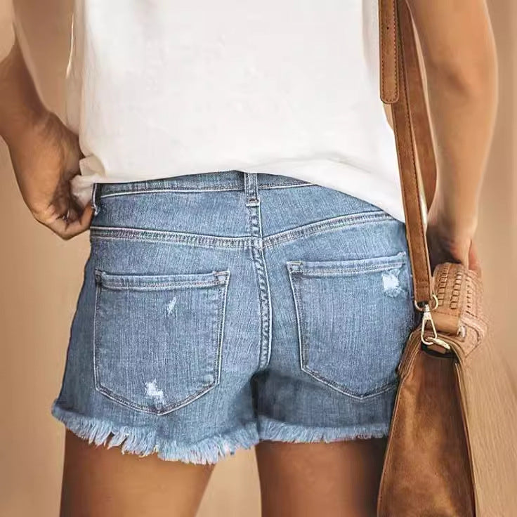 Damen Jeans-Shorts mit fransigen Säumen und distressed Details