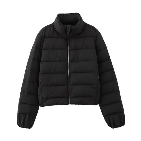 Damen Kurze gesteppte Daunenoptik-Steppjacke mit Stehkragen und Elastikbündchen Shop Nory