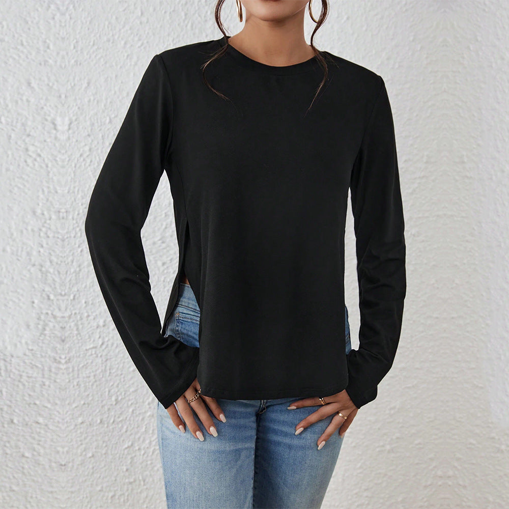 Damen Langarmshirt mit seitlichen Schlitzen, Rundhalsausschnitt und entspannter Casual-Passform Shop Nory