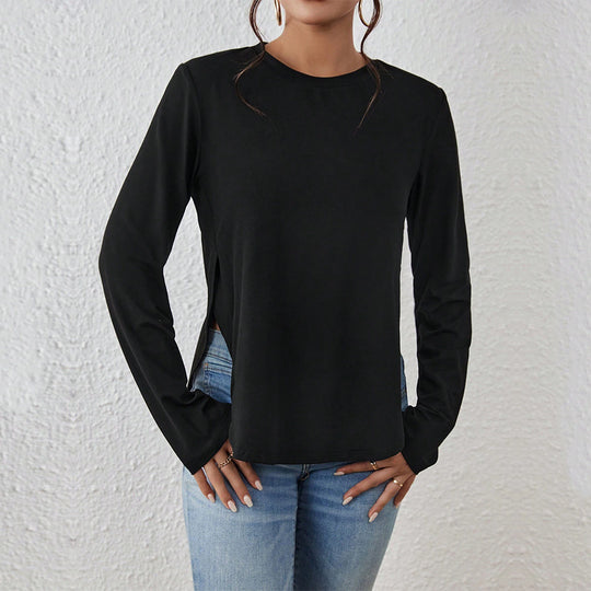 Damen Langarmshirt mit seitlichen Schlitzen, Rundhalsausschnitt und entspannter Casual-Passform Shop Nory