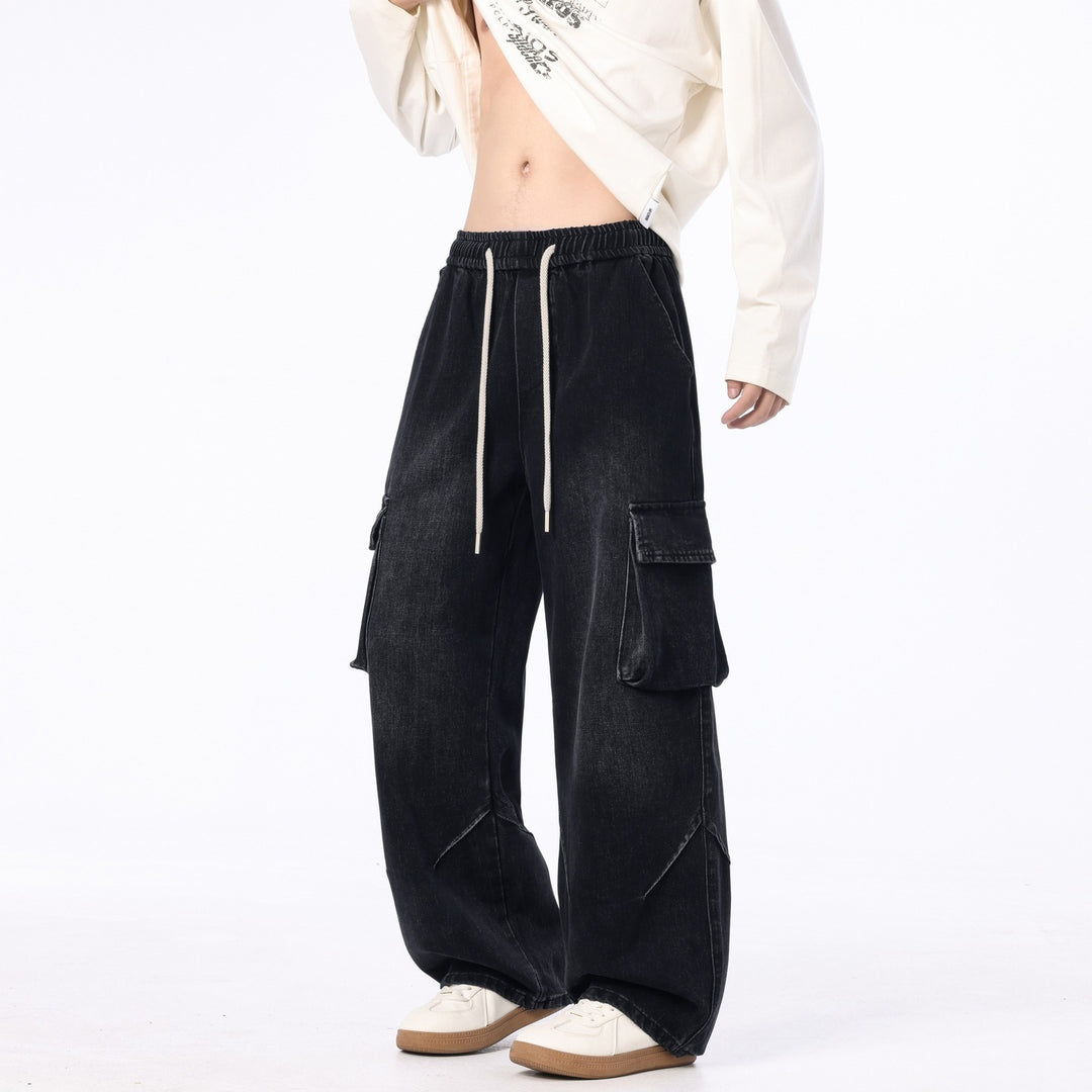 Herren Weite Cargo-Denimhose mit Tunnelzug, Used‑Waschung und Oversize‑Passform Shop Nory