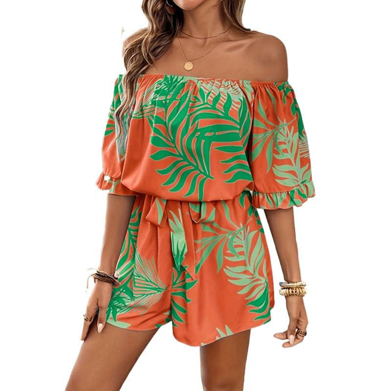 Damen Off-Shoulder Jumpsuit mit floralem Design und elastischem Bund
