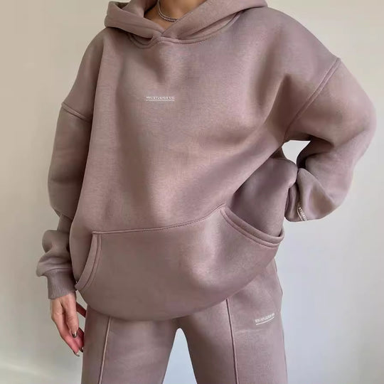 Damen Set Schwere French‑Terry Oversize‑Kapuzenpullover mit Kängurutasche und Slim‑Jogginghose Shop Nory