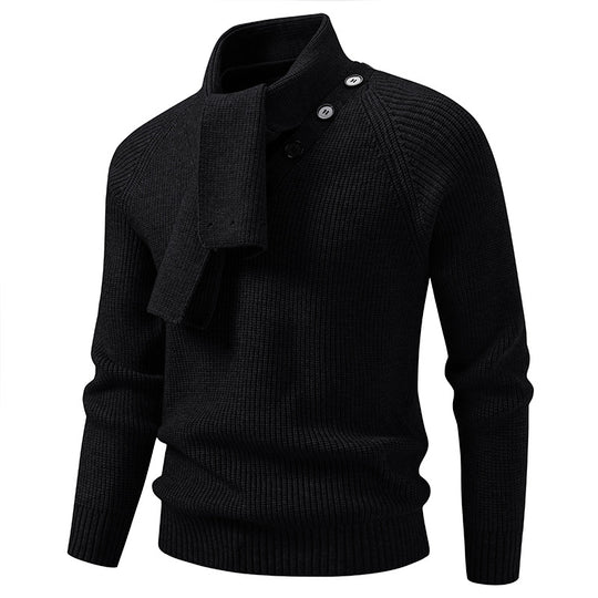 Herren Strickpullover mit integriertem Schlauchkragen-Schal und Knopfdetail Shop Nory
